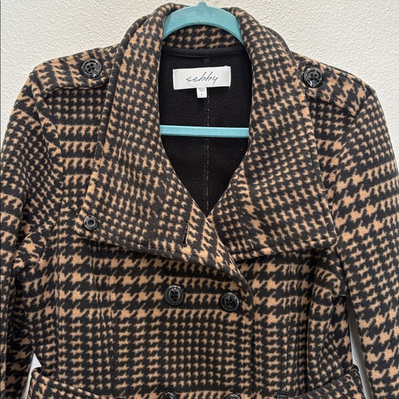 Sebby Women’s Black and Camel Houndstooth Coat size L - Picture 1 of 12